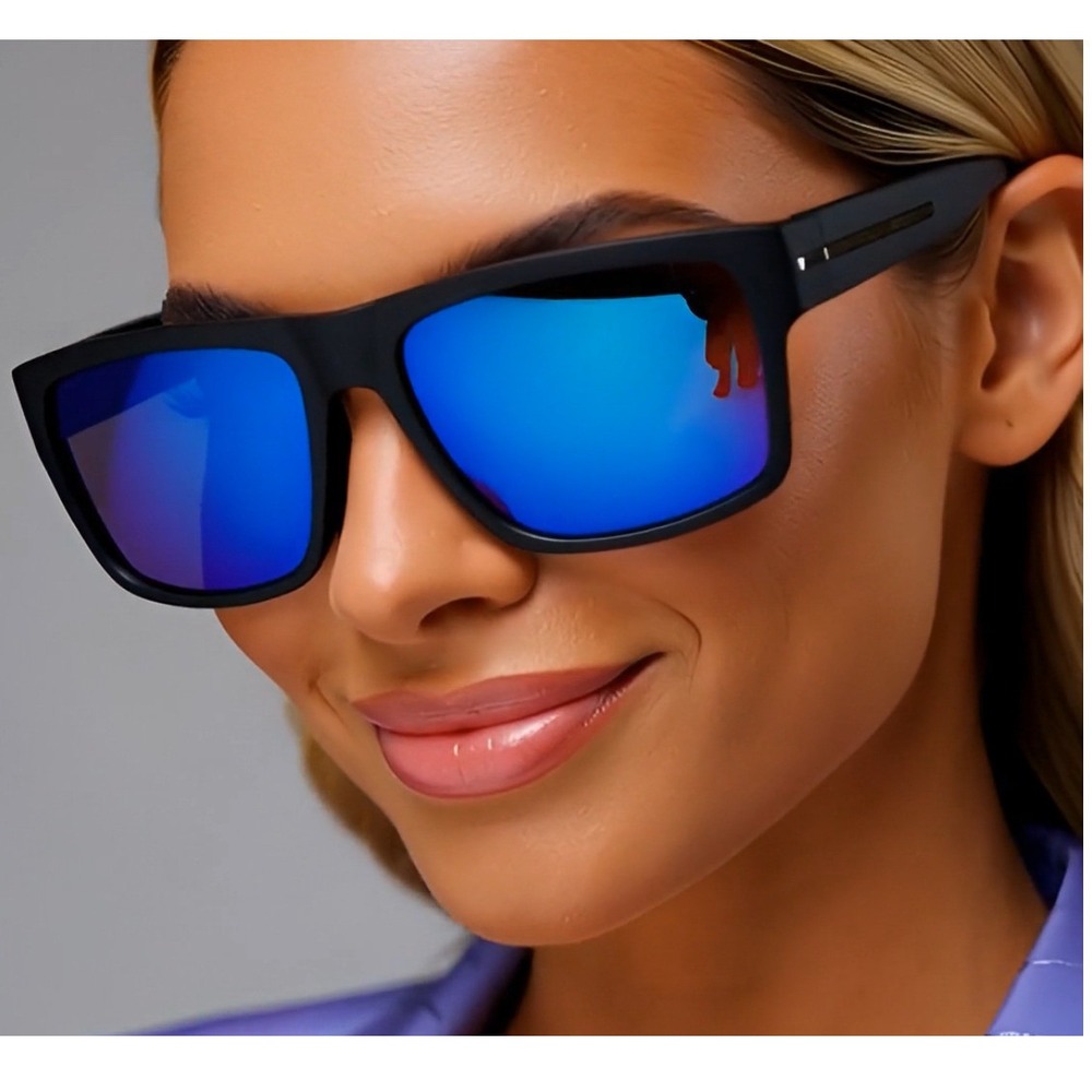 Polarized Sunglasses Driving Women Running Square Frame Blue Mirror Lens Gafas